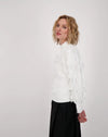 Ruffle trim sweater top - winter white