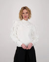 Ruffle trim sweater top - winter white