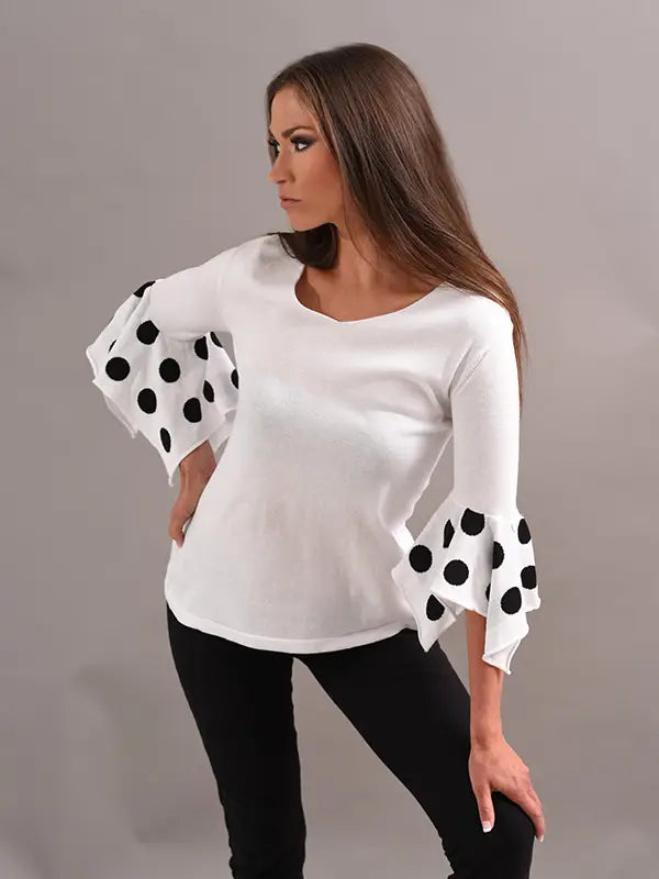 Poka Dot bell knit top with bell sleeves