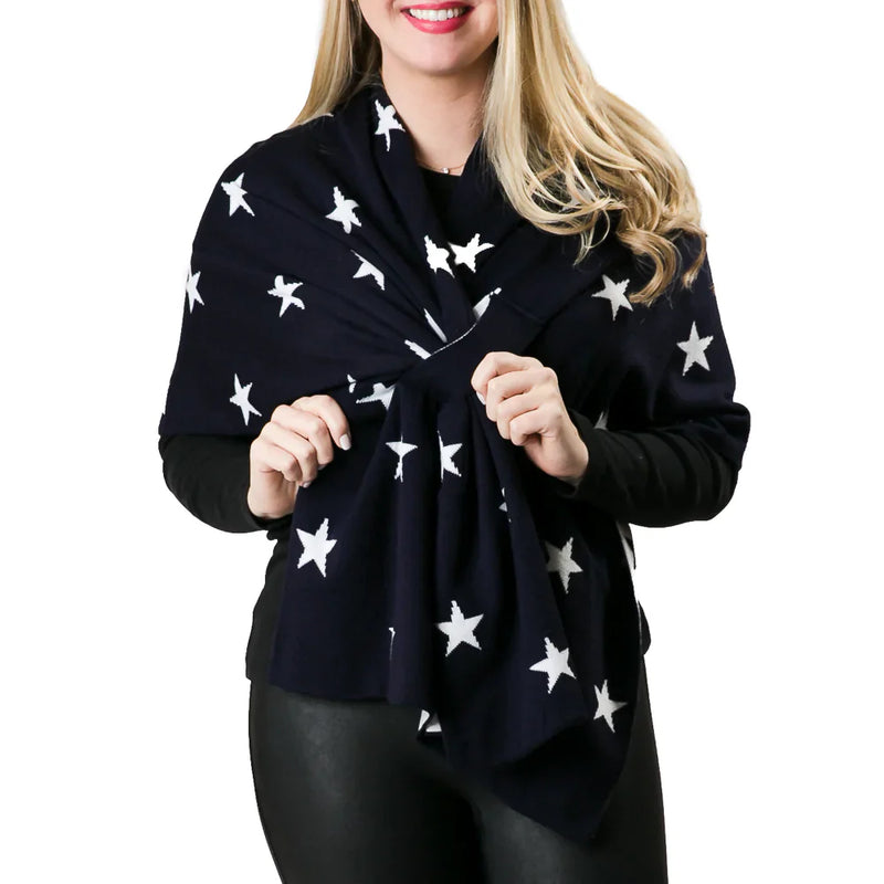 Katie knit wrap - 672-NWST Navy with stars