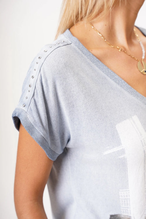 Look Mode plaid printed top -Blue