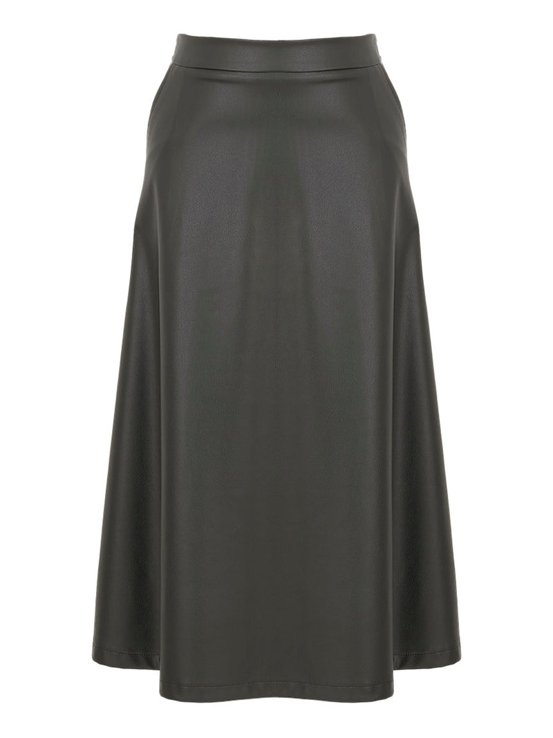 Dolcezza #74127 black faux leather long skirt