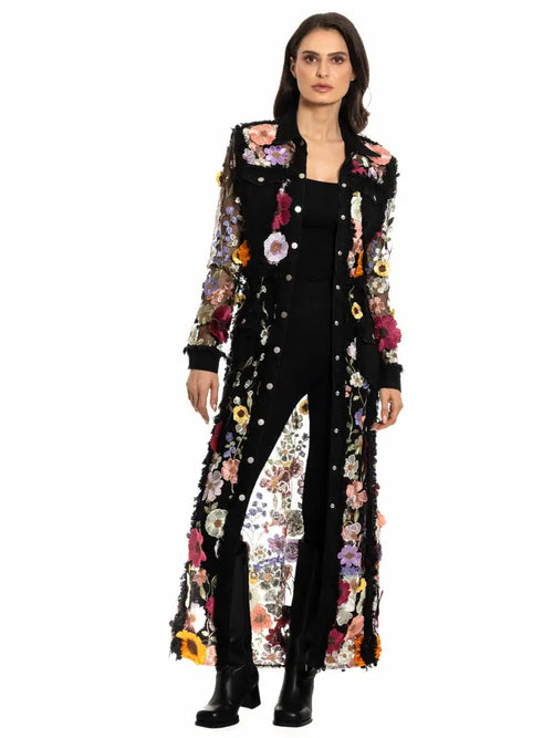 Floral embroidered duster