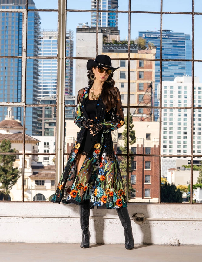 Long floral embroidered duster