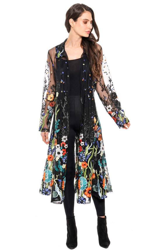 Long floral embroidered duster