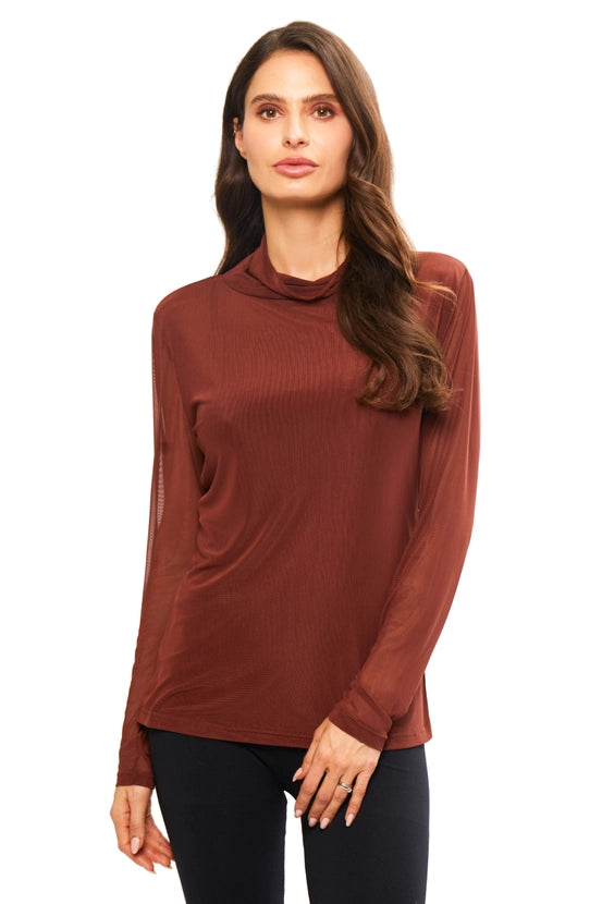 Mesh cowl neck top