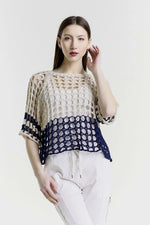 Crochet topper - Navy/Beige