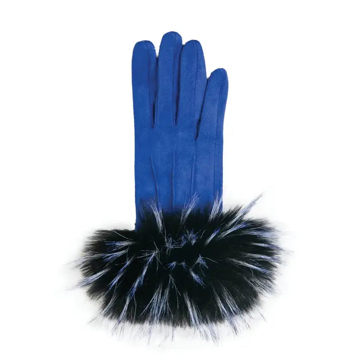 Brianna Gloves - Blue with faux fur cuff