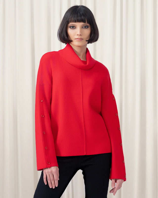 Elena Wang red sweater