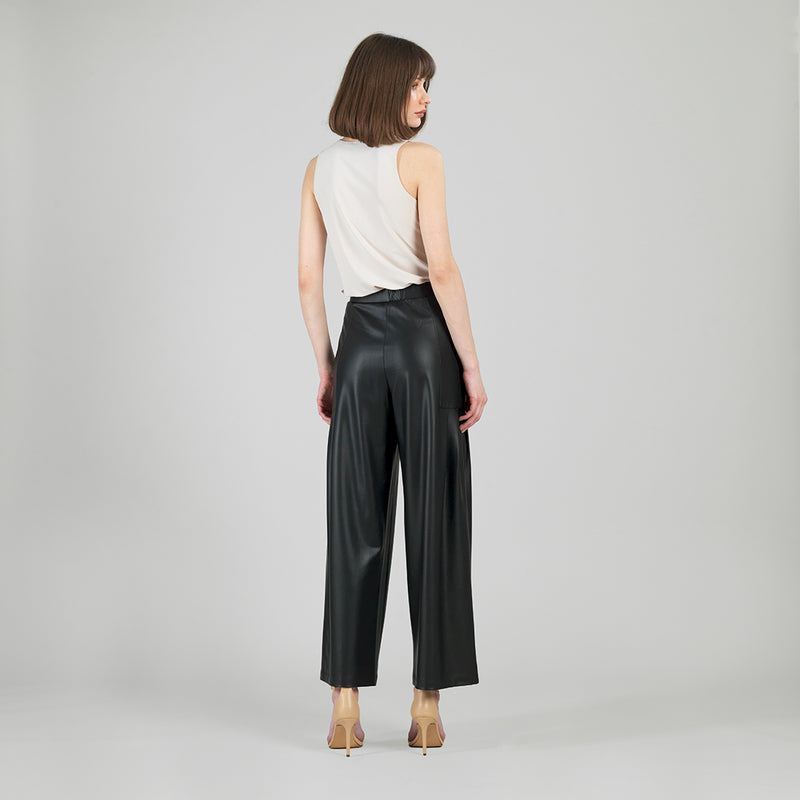 Liquid leather wide leg pants