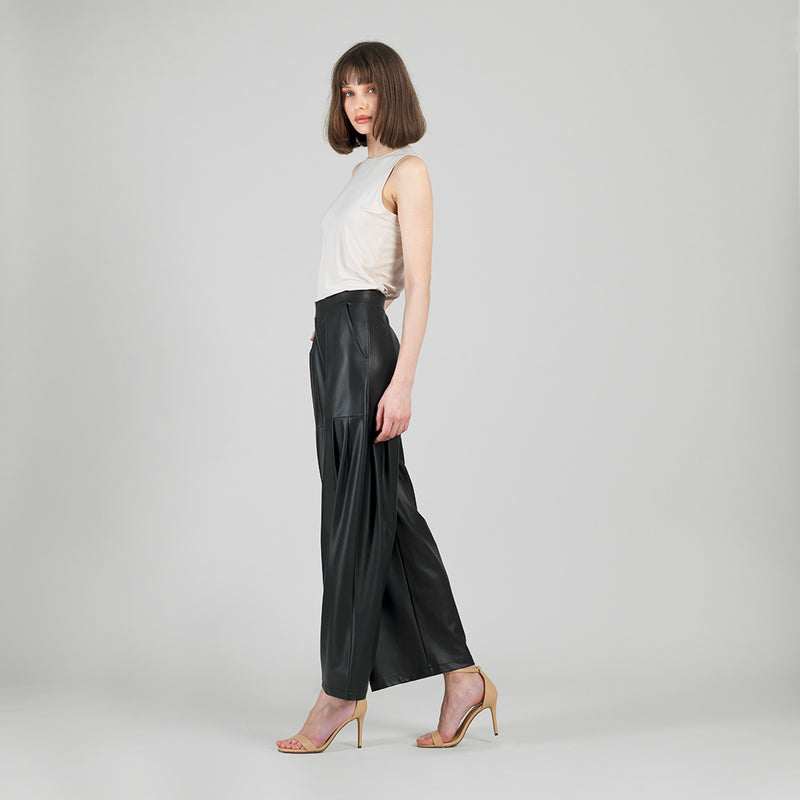 Liquid leather wide leg pants