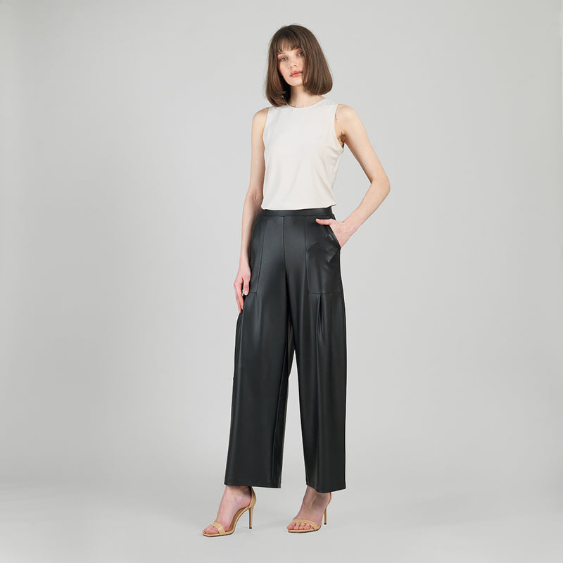 Liquid leather wide leg pants