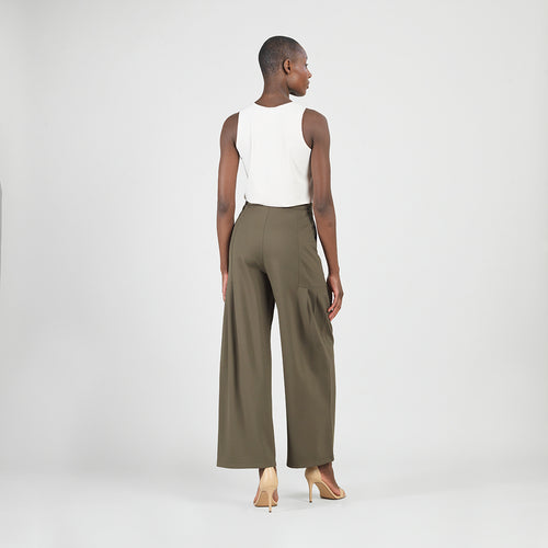 knit wide leg pants-olive