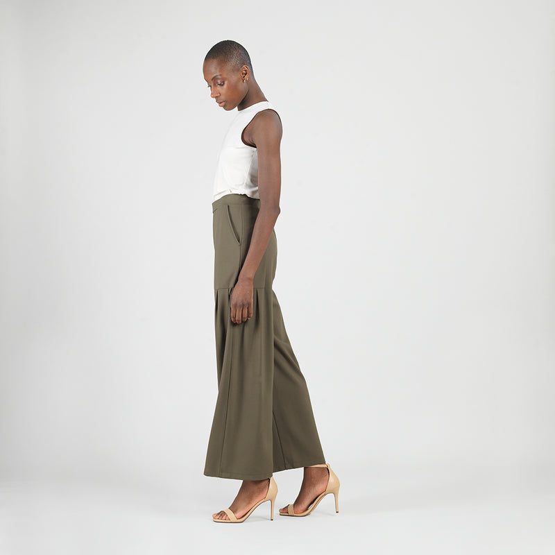 knit wide leg pants-olive