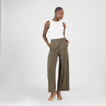 knit wide leg pants-olive