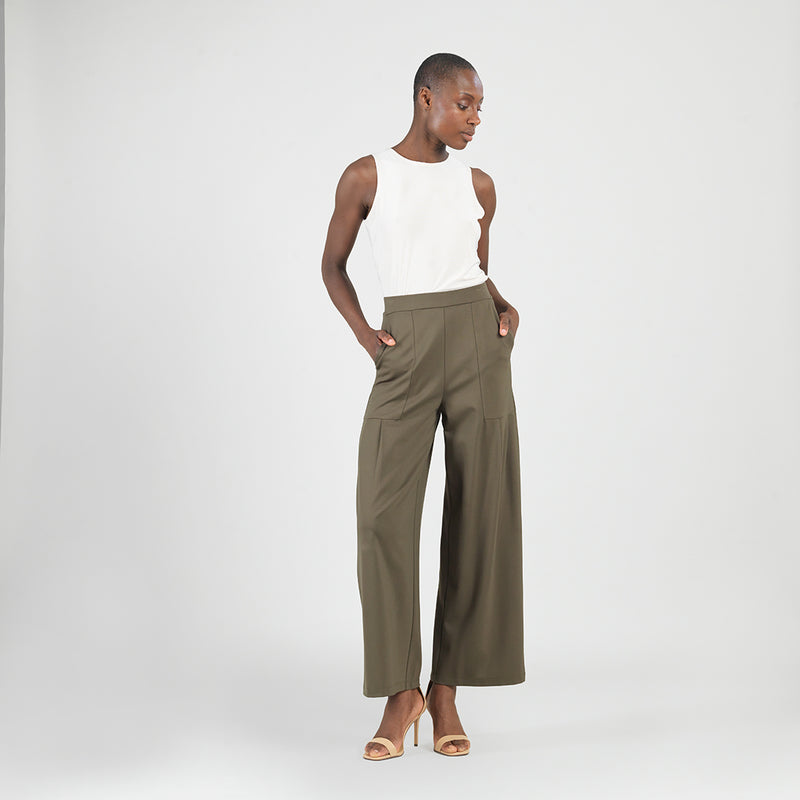 knit wide leg pants-olive