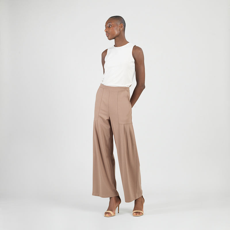 knit wide leg pants-taupe