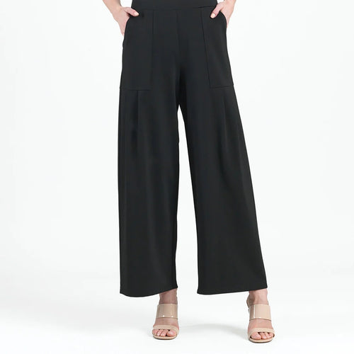 knit wide leg pants -black