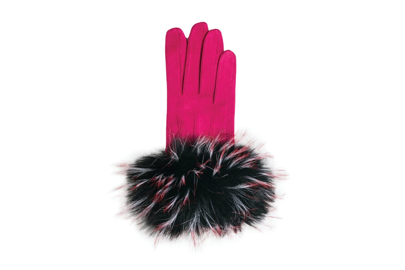 Gloves - Hot pink with faux fur cuff