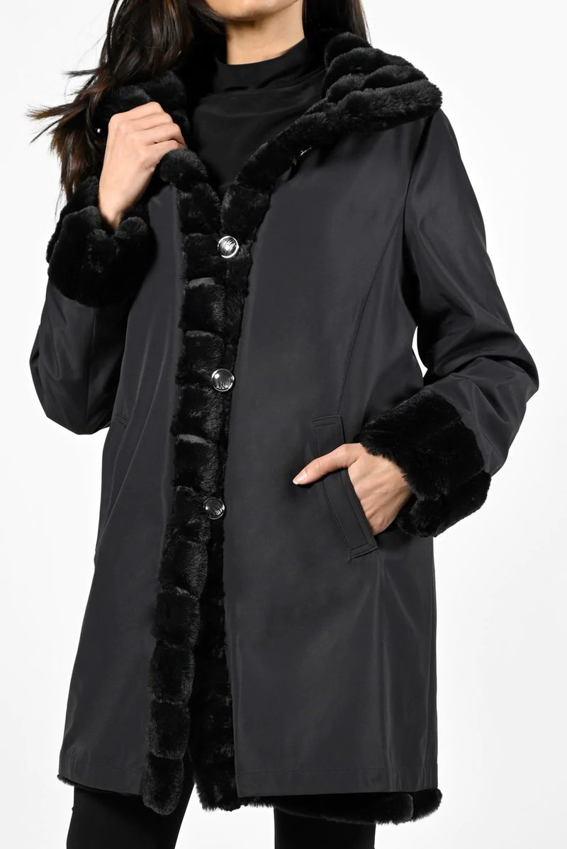 Frank Lyman #224530U black synthetic fur coat